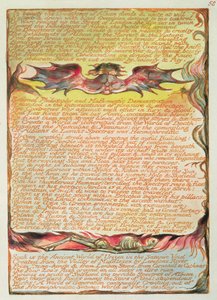 「In Beauty the Daughters of Albion ...」、58版「エルサレム」のプレート58、1804-20（ペンと水彩でオレンジにレリーフエッチングを印刷） 作： William Blake